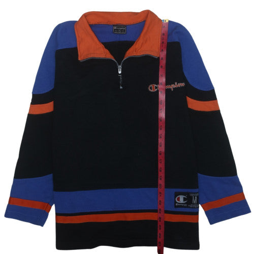 Champion Men’s Black Henley Sweatshirt M Retro Sports Zip Top