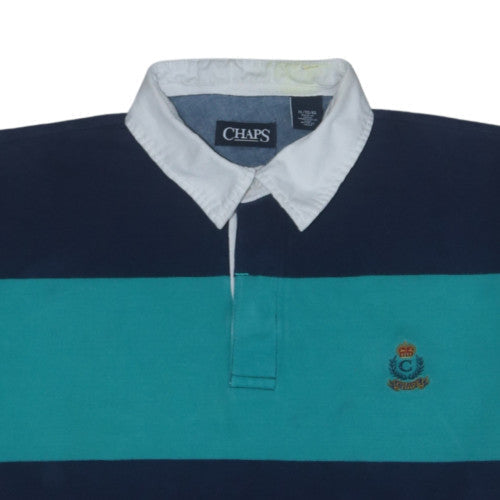 Chaps Men's Blue Striped Cotton Polo Shirt XL Preppy Style