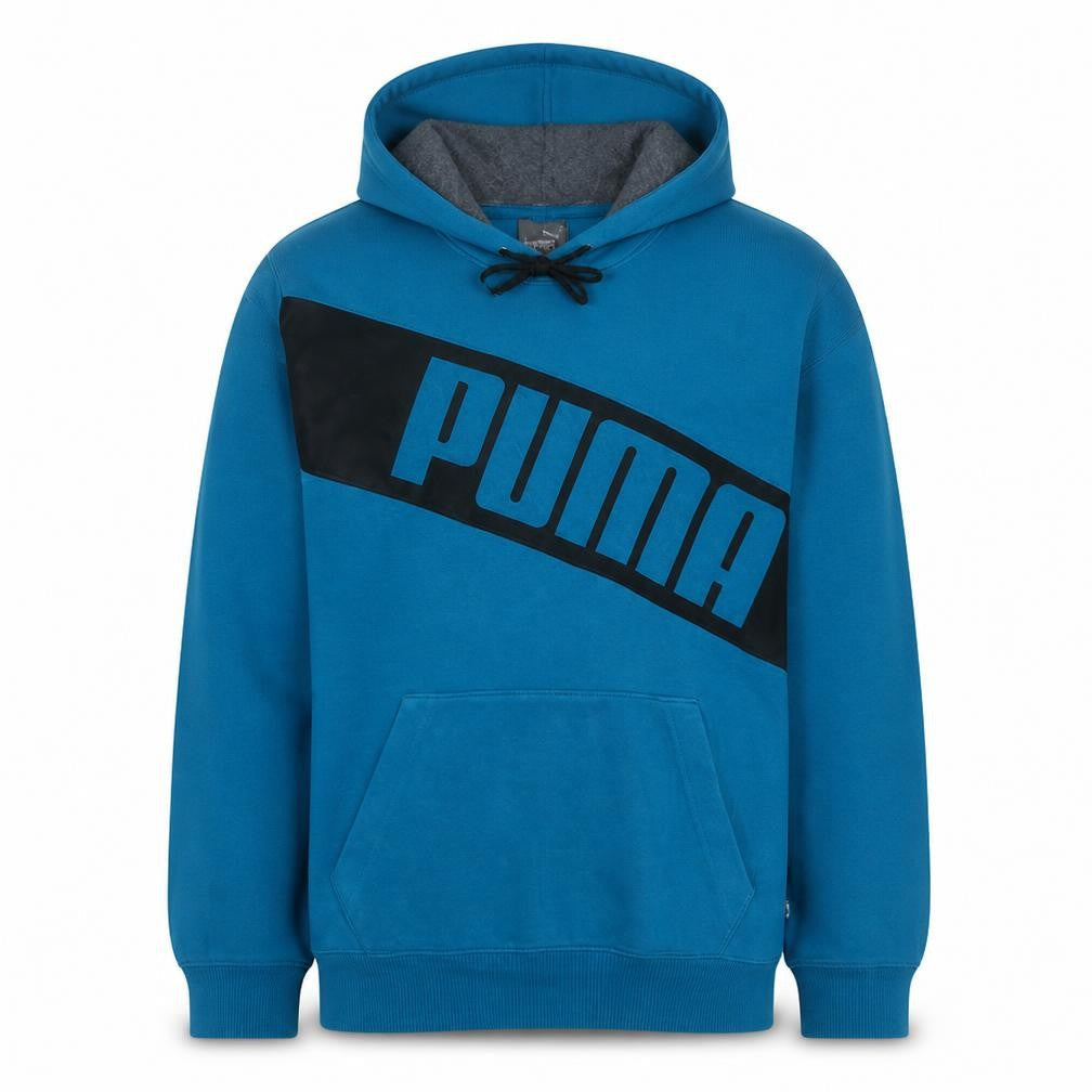 Puma Men's Blue Pullover Hoodie Size M Graphic Fleece Sweatshirt