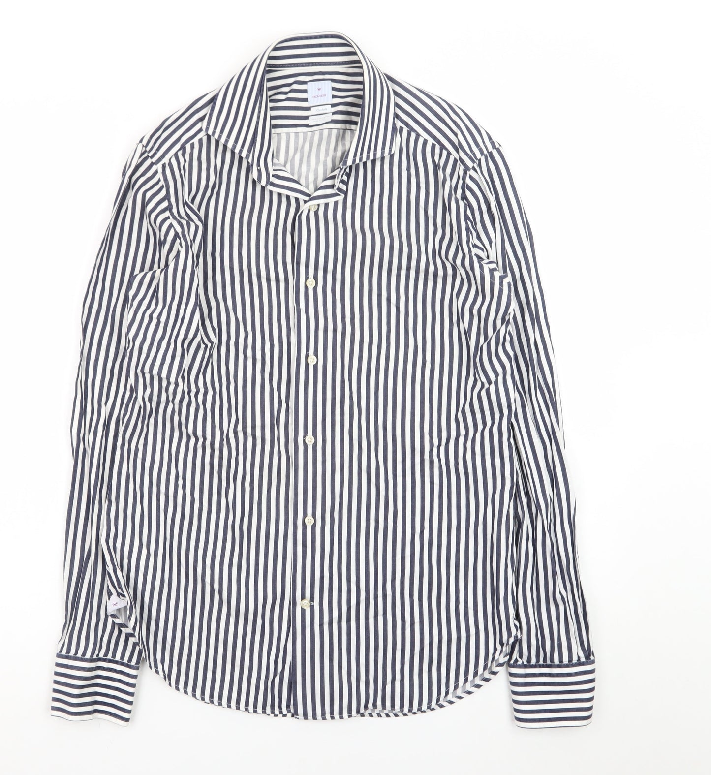 Bonser Men's Blue White Striped Slim Fit Cotton Long Sleeve Shirt 15.5in