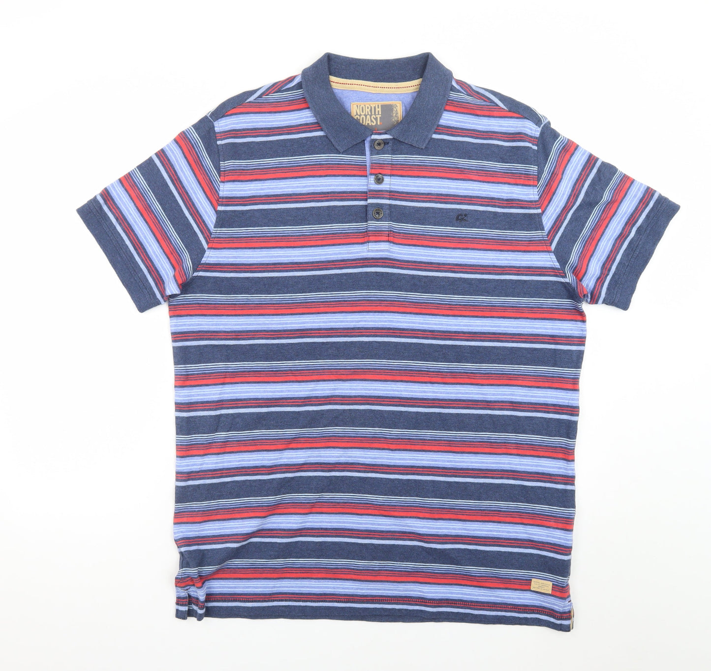 Marks and Spencer Men's Multicoloured Striped Cotton Polo Shirt L