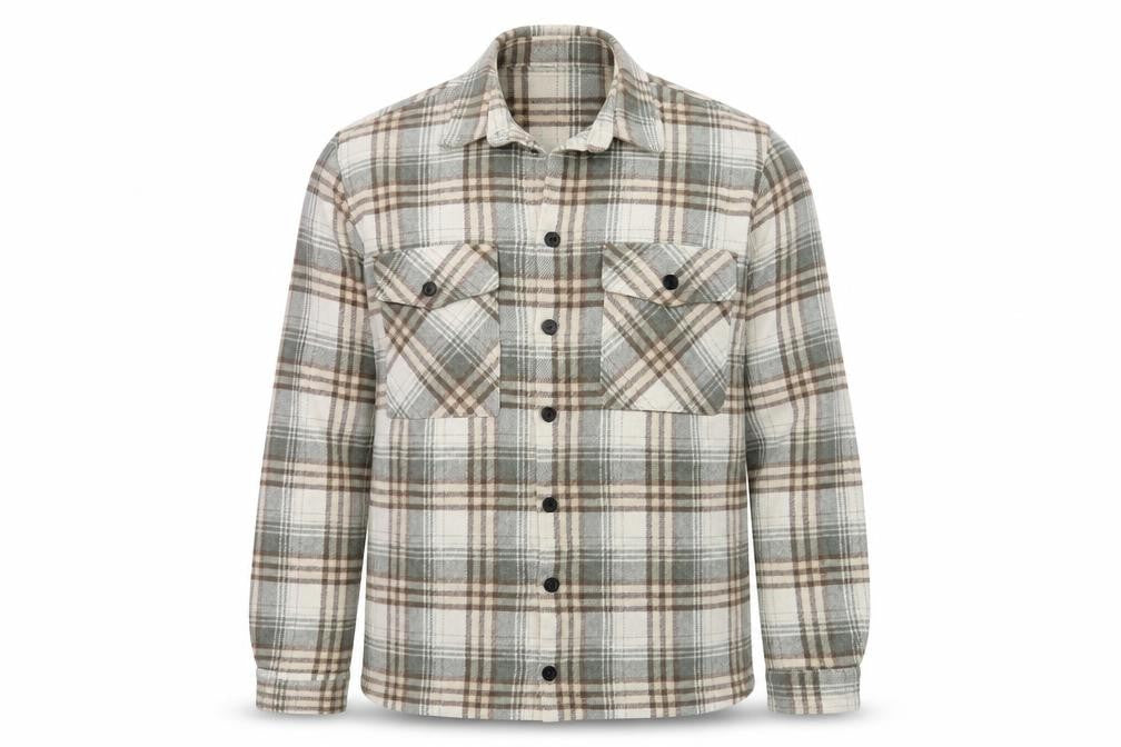 boohooMAN Men's Beige Check Flannel Shirt Jacket Medium Regular Fit