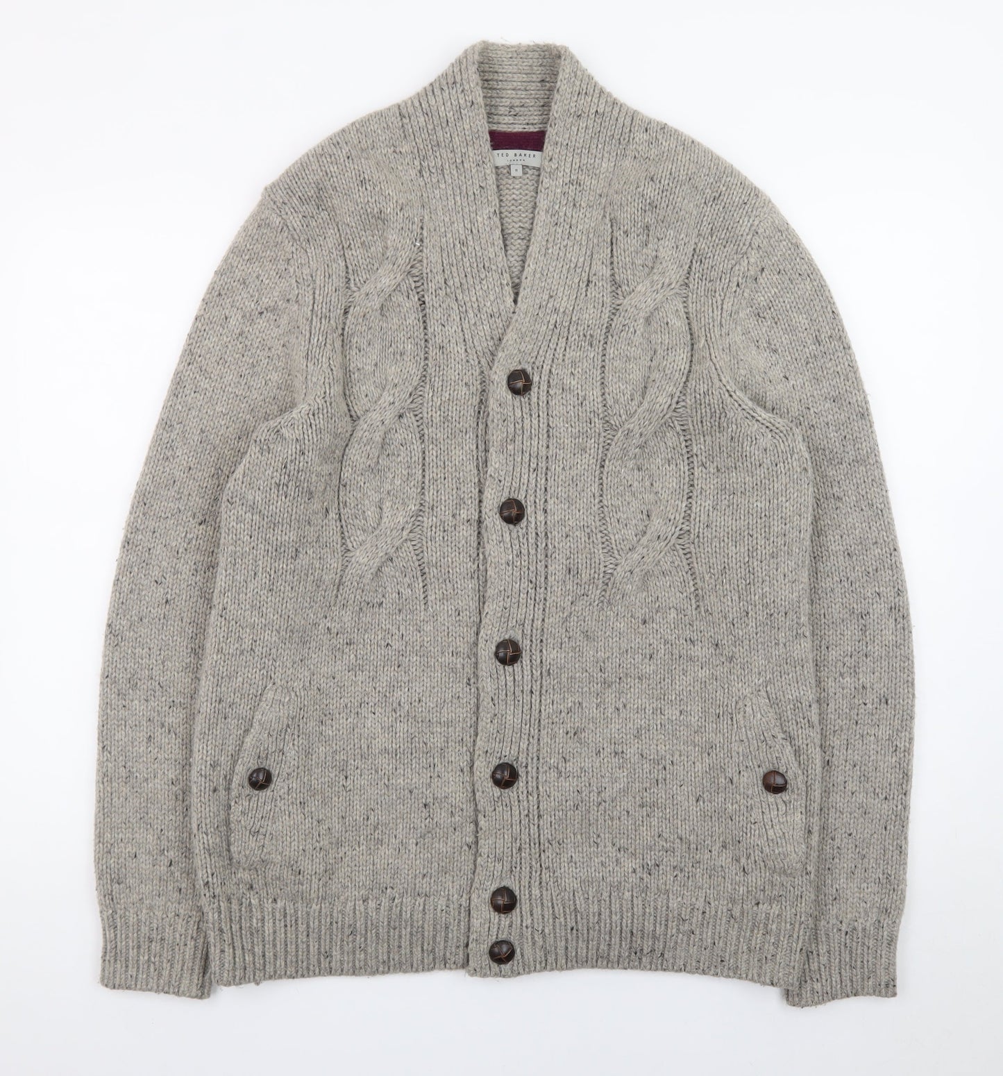Ted Baker Men’s Grey Cable-Knit Wool Blend Cardigan XL