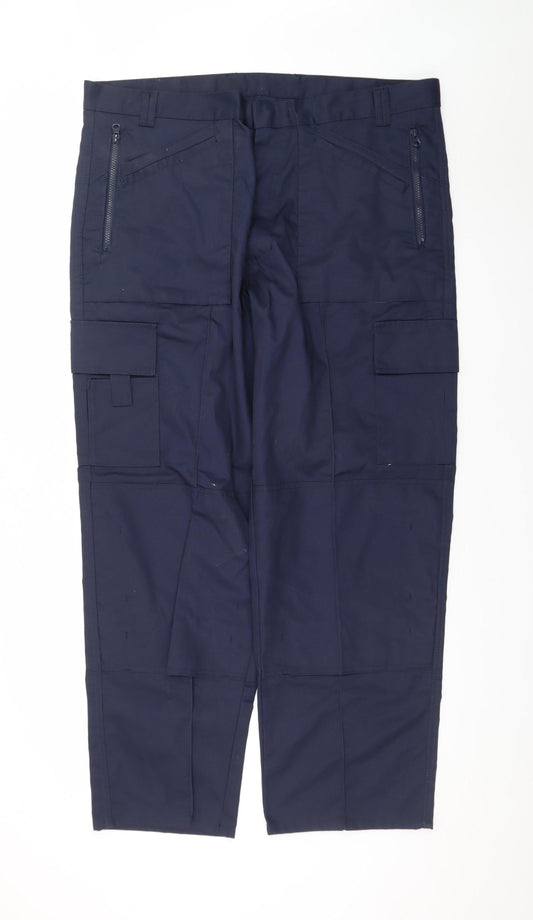 Uneek Men’s Blue Cargo Work Trousers 40R Polyester Cotton