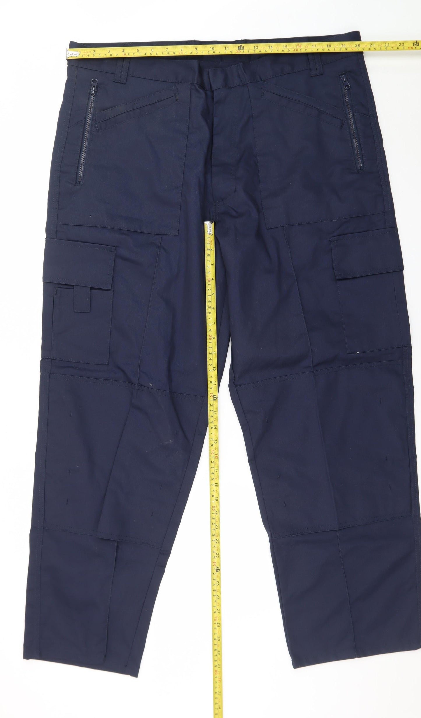Uneek Men’s Blue Cargo Work Trousers 40R Polyester Cotton
