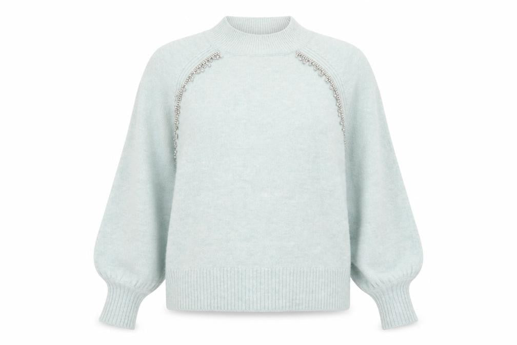 River Island Women's Green Beaded Mock Neck Jumper UK 14