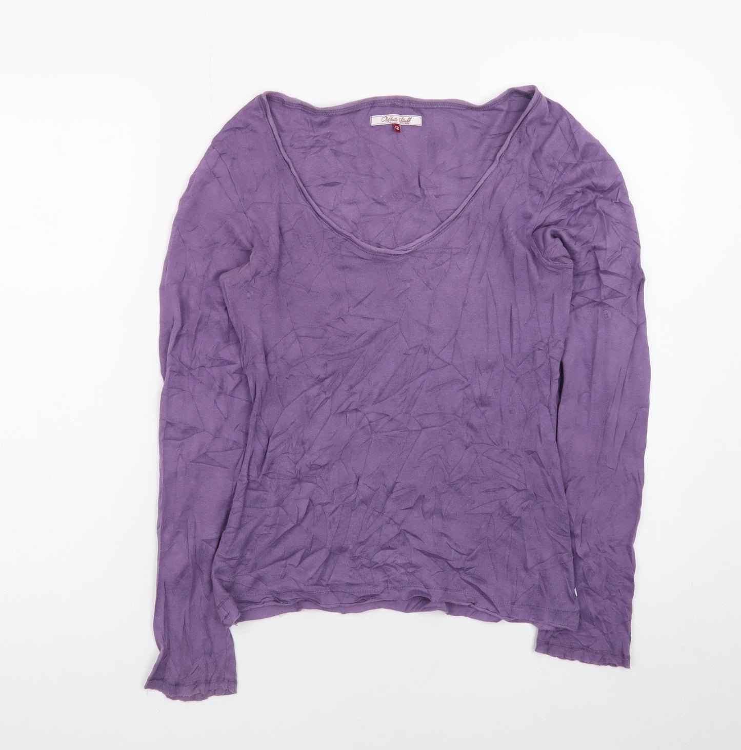 White Stuff Women's Purple Long Sleeve Cotton Scoop Neck Top Size 12