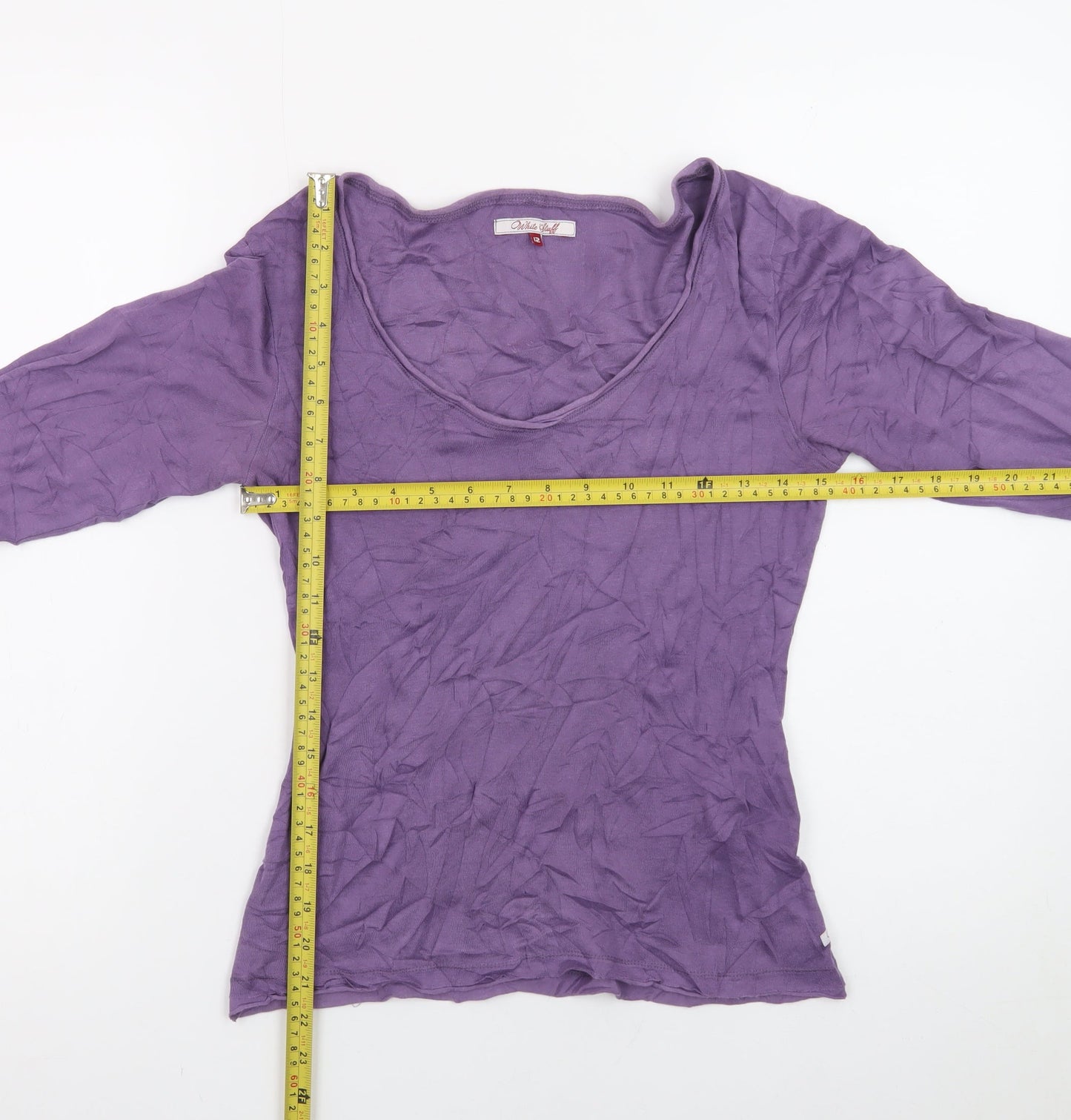 White Stuff Women's Purple Long Sleeve Cotton Scoop Neck Top Size 12