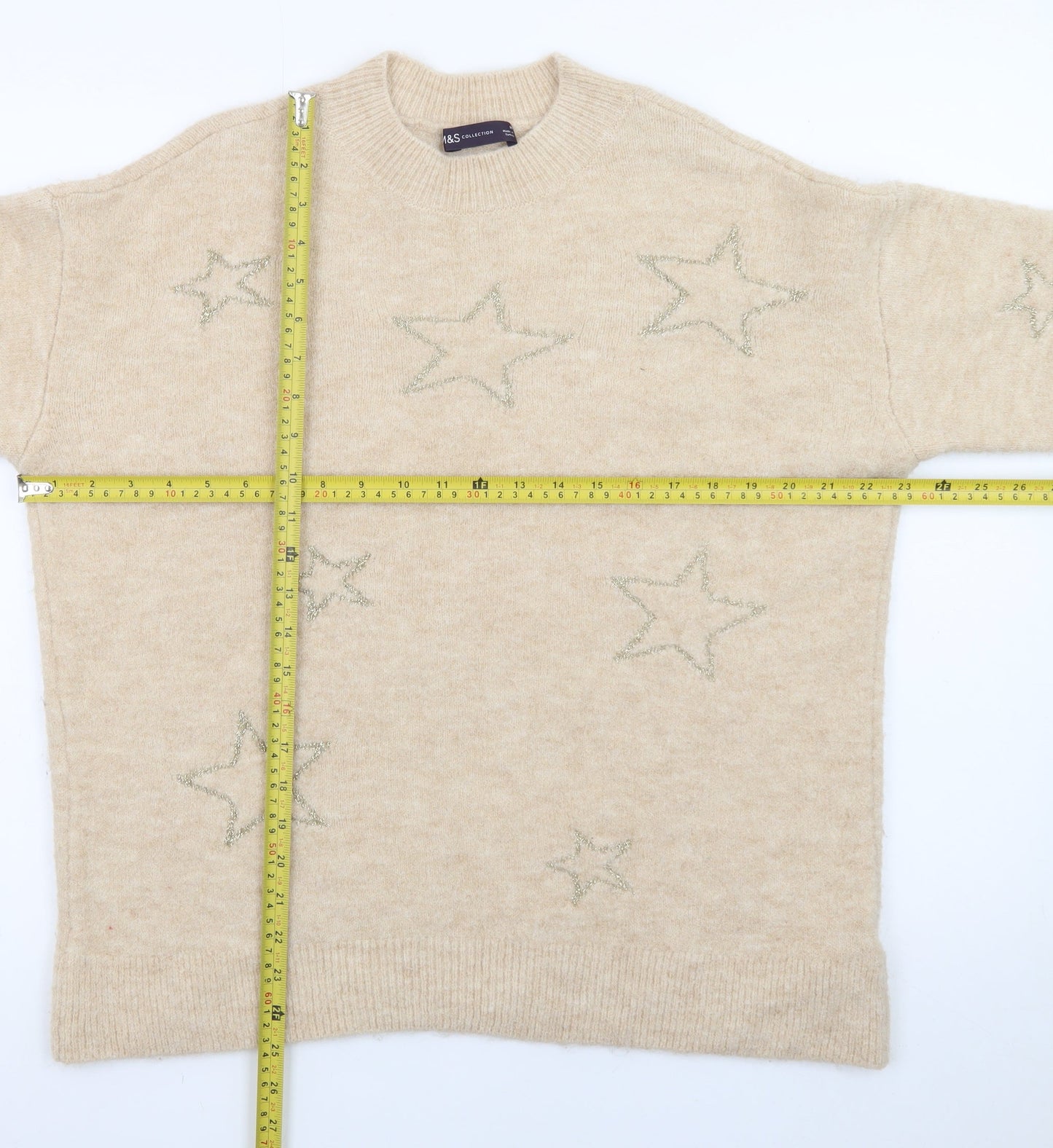 Marks and Spencer Women Beige Star Embroidered Pullover Jumper Size M