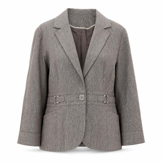 Bm Women’s Brown Linen Blend Blazer Jacket Size 14 Classic Style