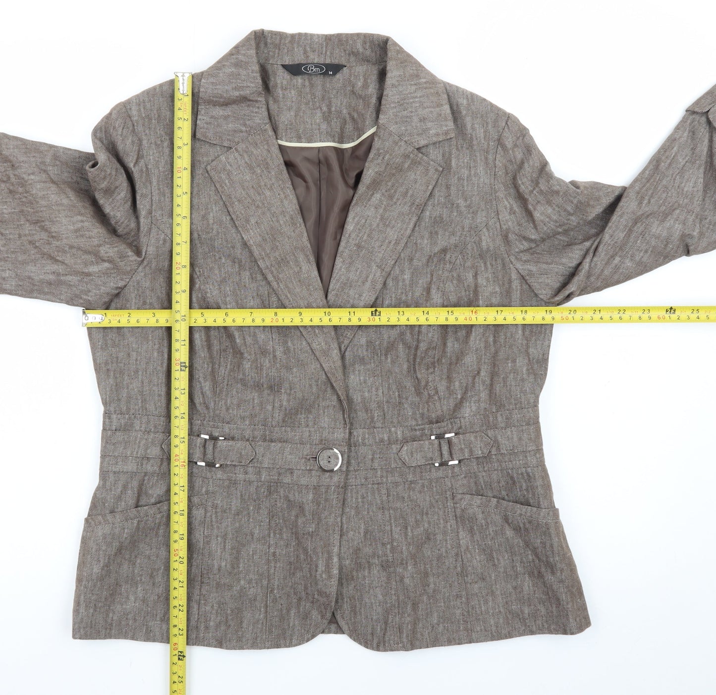 Bm Women’s Brown Linen Blend Blazer Jacket Size 14 Classic Style