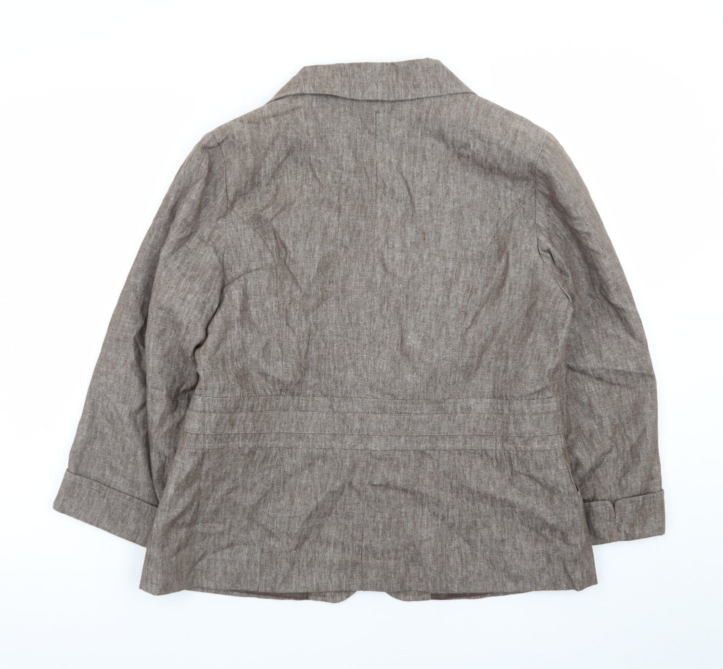 Bm Women’s Brown Linen Blend Blazer Jacket Size 14 Classic Style