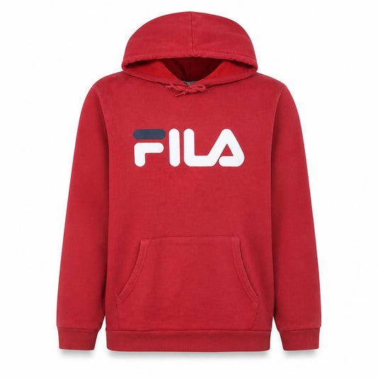 FILA Men's Red Pullover Hoodie M Fleece Graphic Sports Sweatshirt
