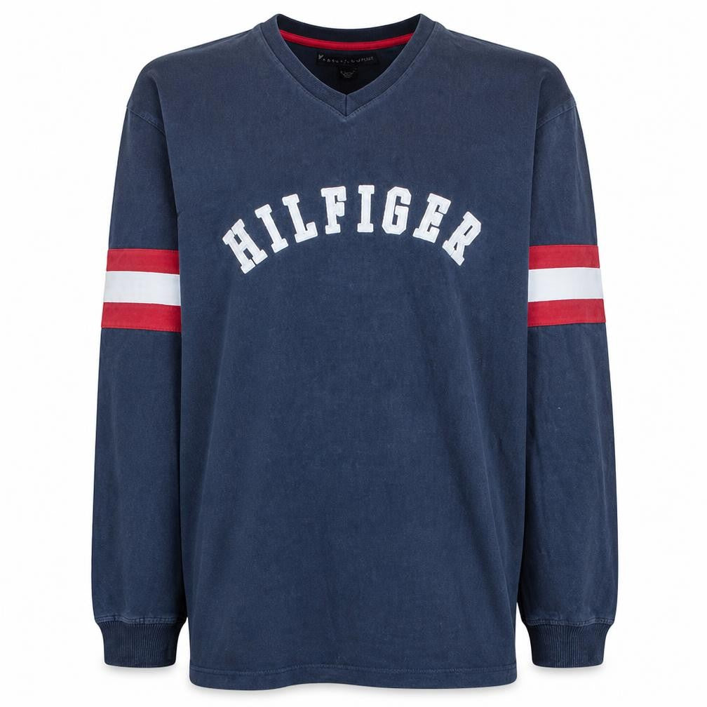 Tommy Hilfiger Men's Blue V-Neck Logo Pullover Sweatshirt 2XL