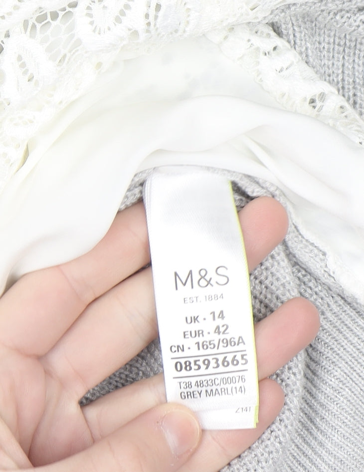 Marks and Spencer Women’s Grey Cardigan Size 14 Knit Open Front