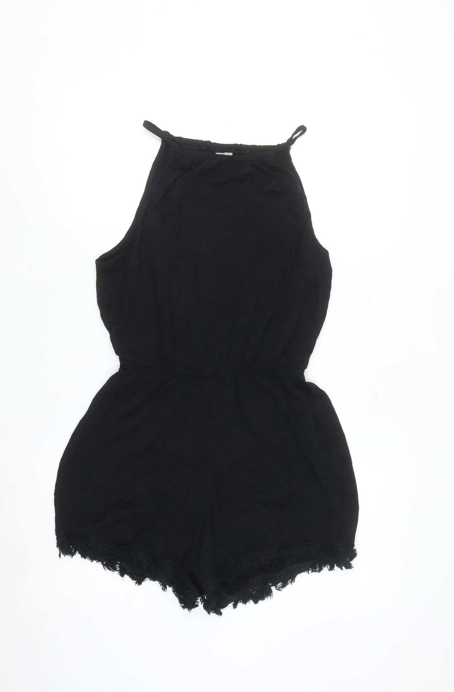 ASOS Women Black Halter Lace Hem Sleeveless Playsuit Size 8