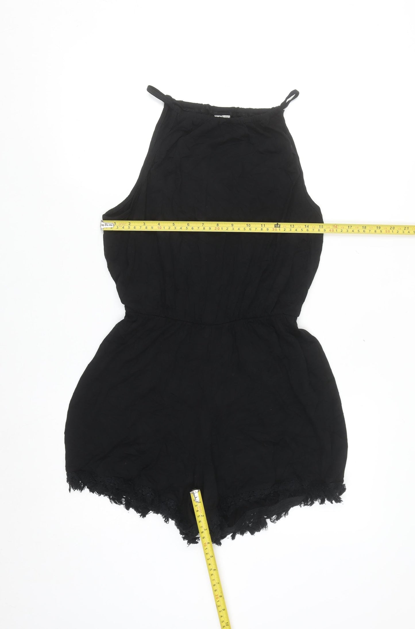 ASOS Women Black Halter Lace Hem Sleeveless Playsuit Size 8
