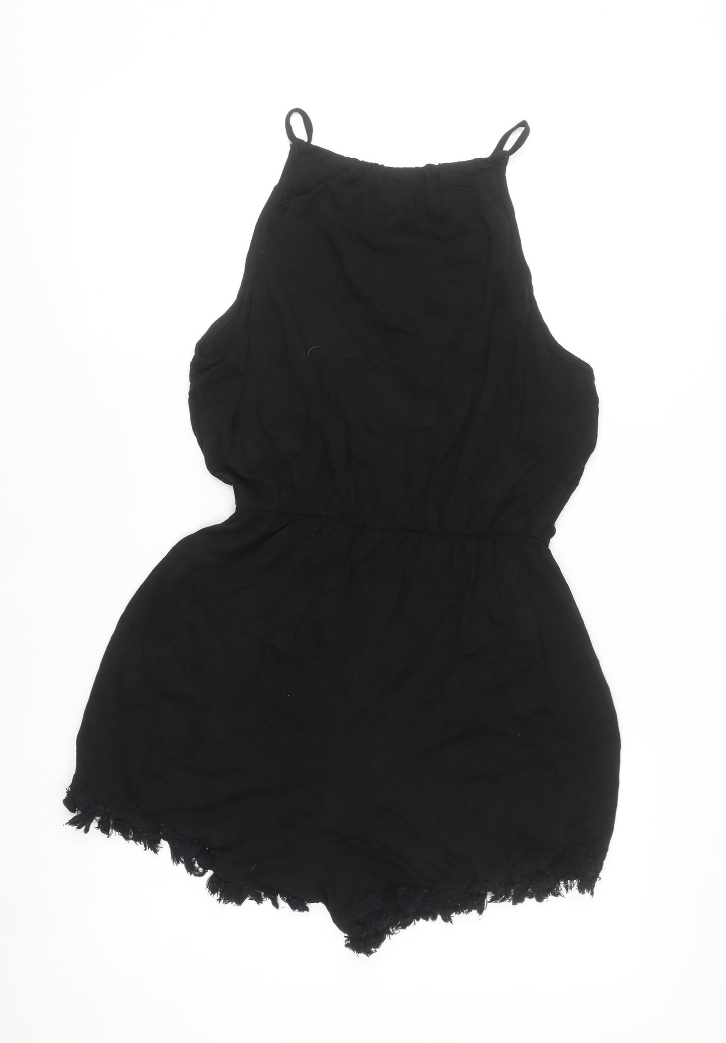 ASOS Women Black Halter Lace Hem Sleeveless Playsuit Size 8