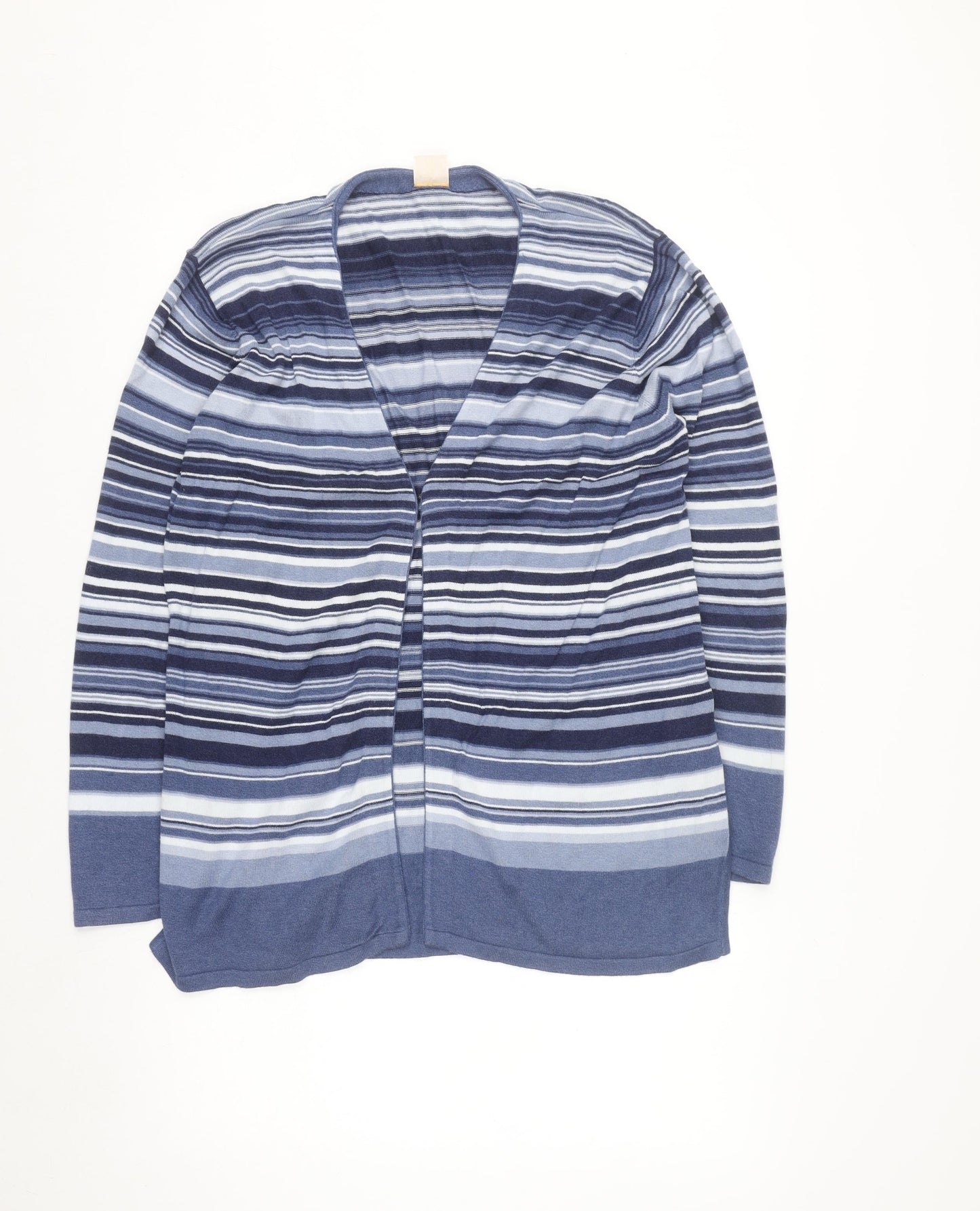 Elvi Women Blue Striped Long Sleeve Knit Cardigan L