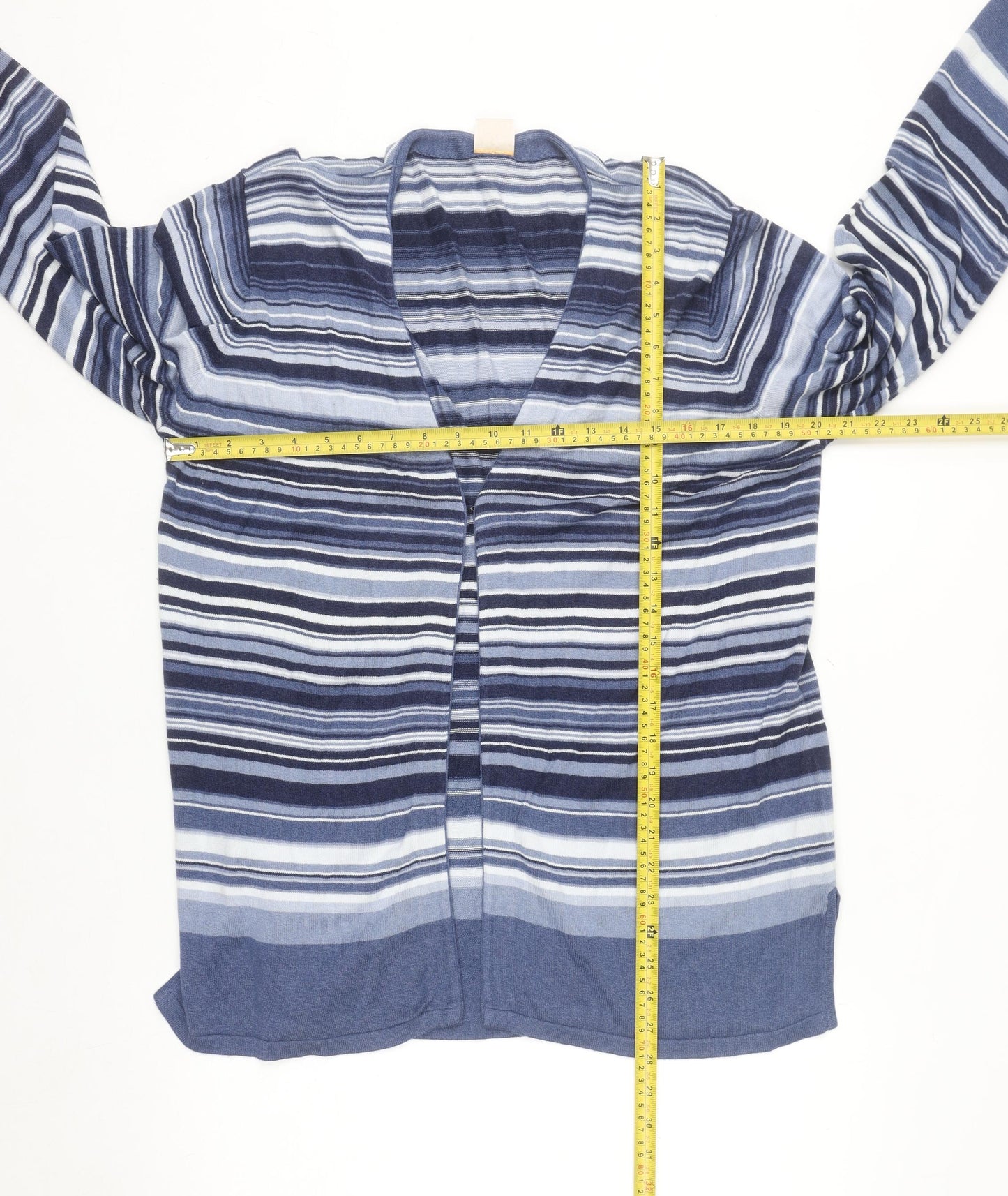 Elvi Women Blue Striped Long Sleeve Knit Cardigan L
