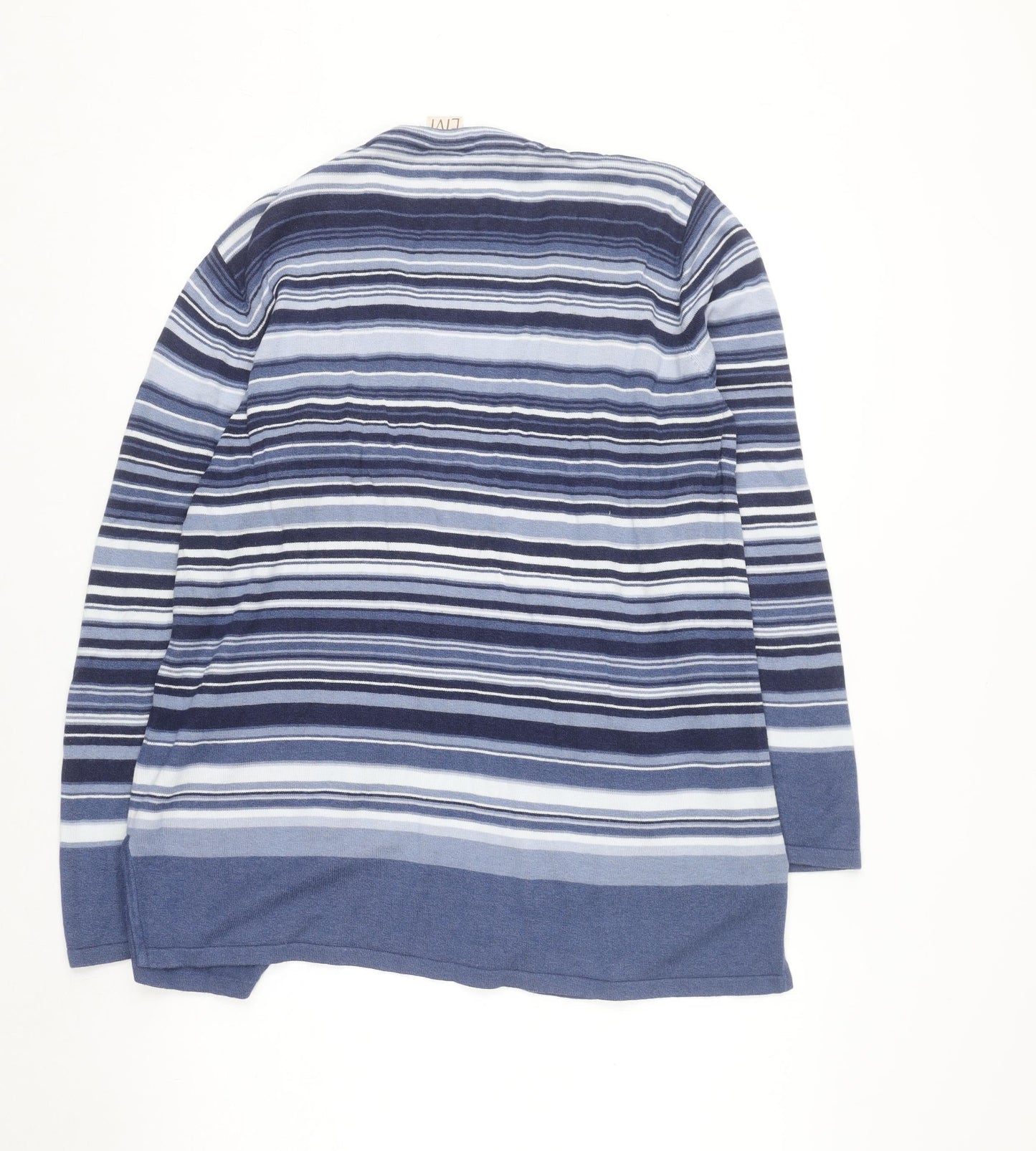 Elvi Women Blue Striped Long Sleeve Knit Cardigan L