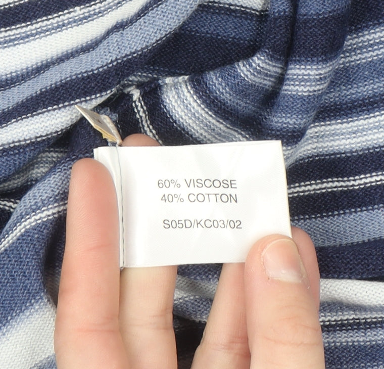 Elvi Women Blue Striped Long Sleeve Knit Cardigan L