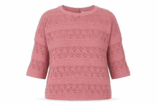 FatFace Women Pink 12 Knit Button Back Short Sleeve Cotton Jumper