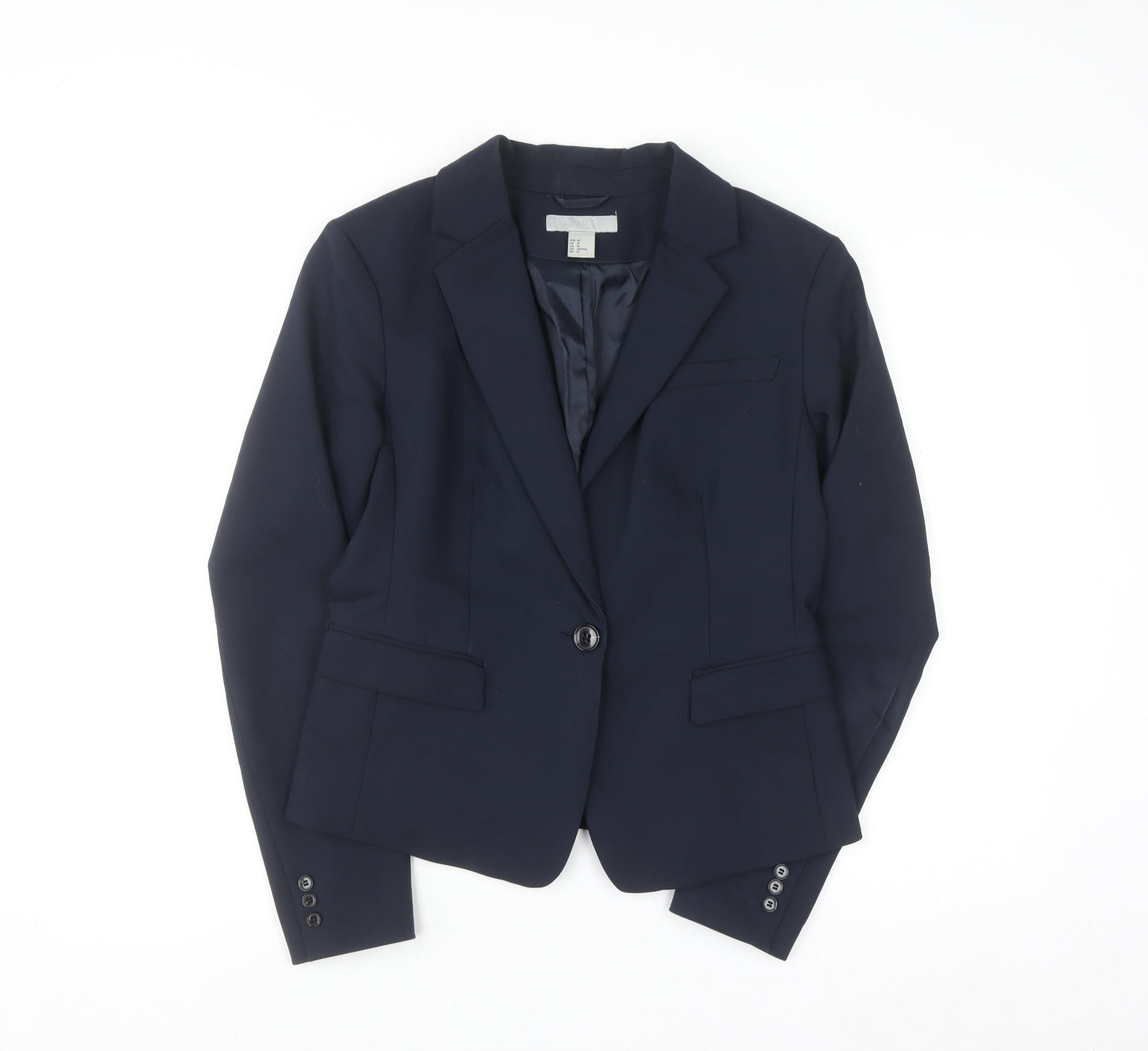 H&M Women's Blue Cotton Blend Fitted Blazer Size 12