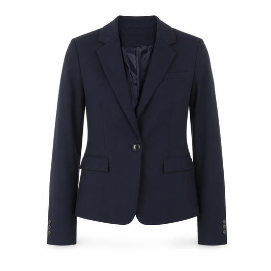H&M Women's Blue Cotton Blend Fitted Blazer Size 12