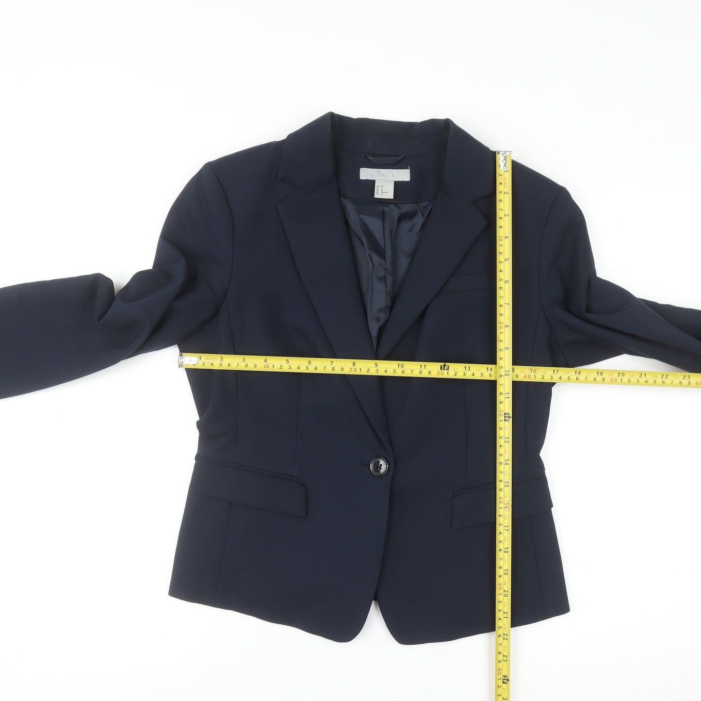 H&M Women's Blue Cotton Blend Fitted Blazer Size 12