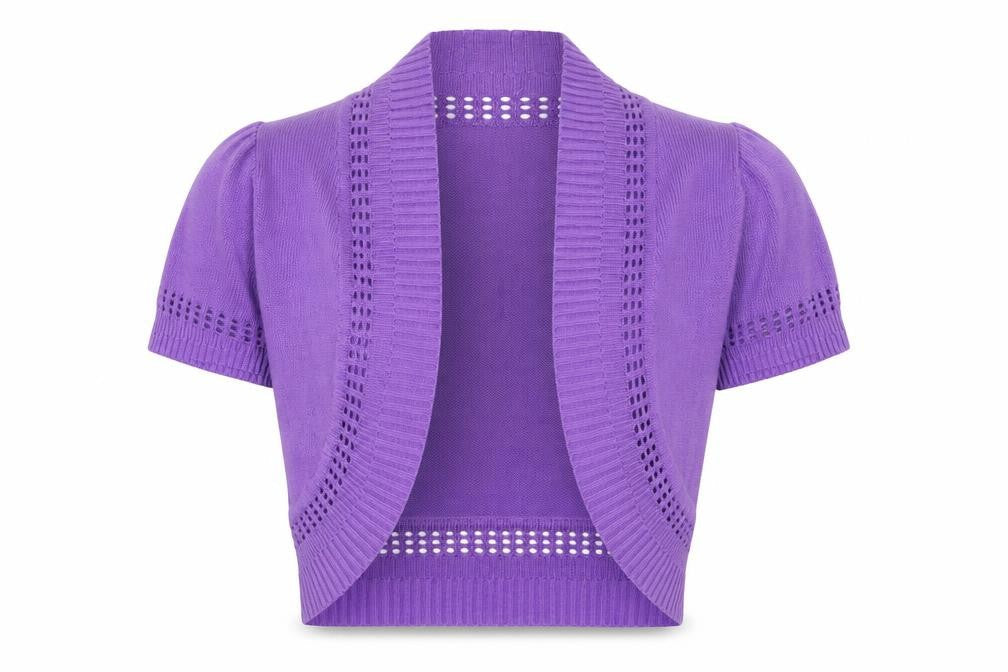 Wallis Women Purple Short Sleeve Open-Knit Shrug Cardigan S