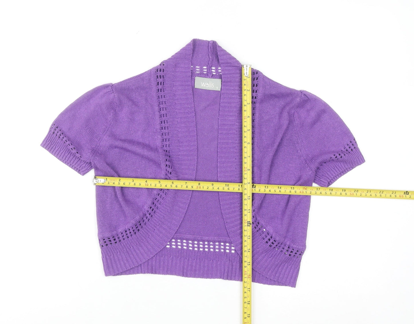 Wallis Women Purple Short Sleeve Open-Knit Shrug Cardigan S