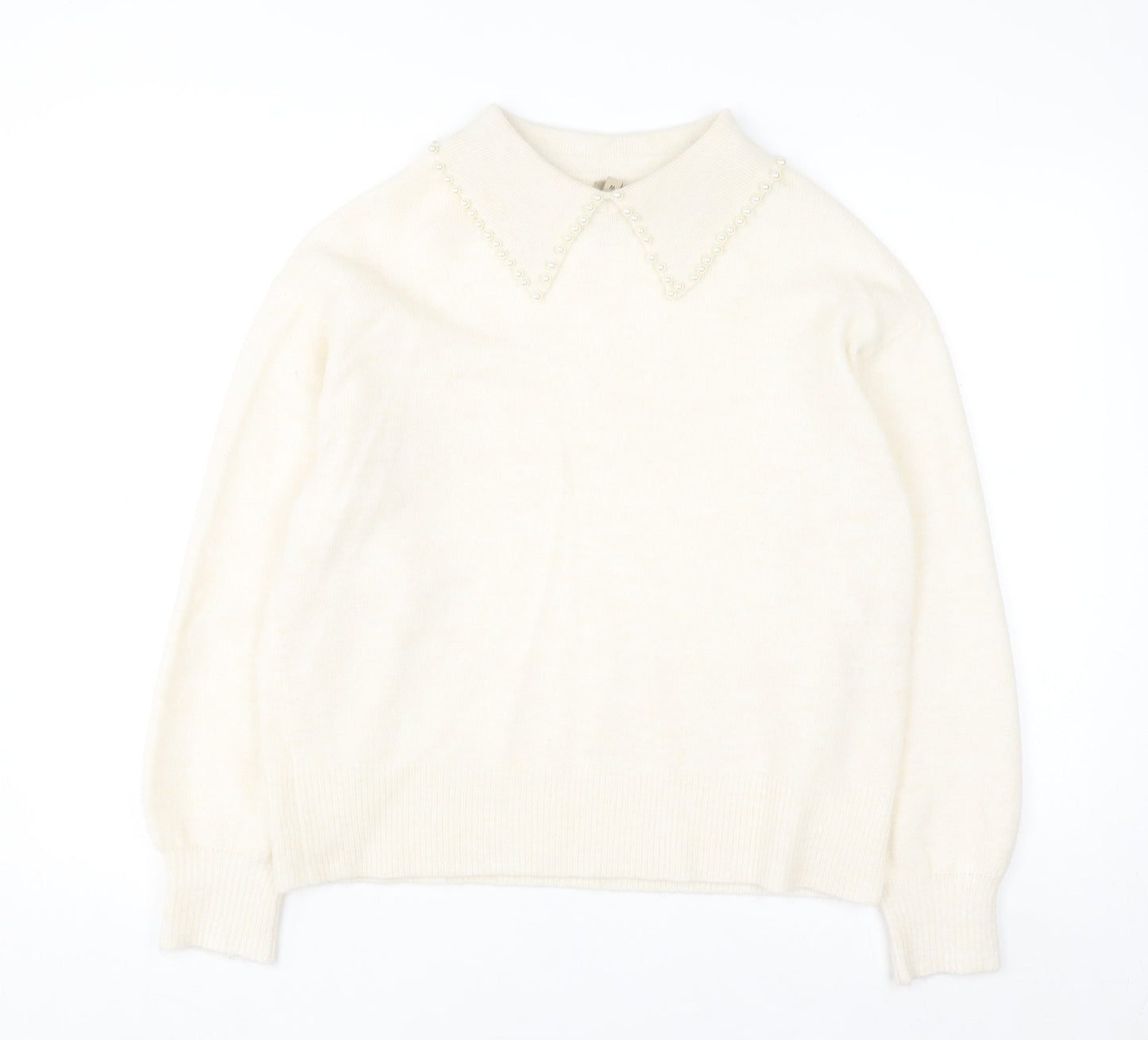 Soyaconcept Women’s Ivory Collared Beaded Pullover Jumper M