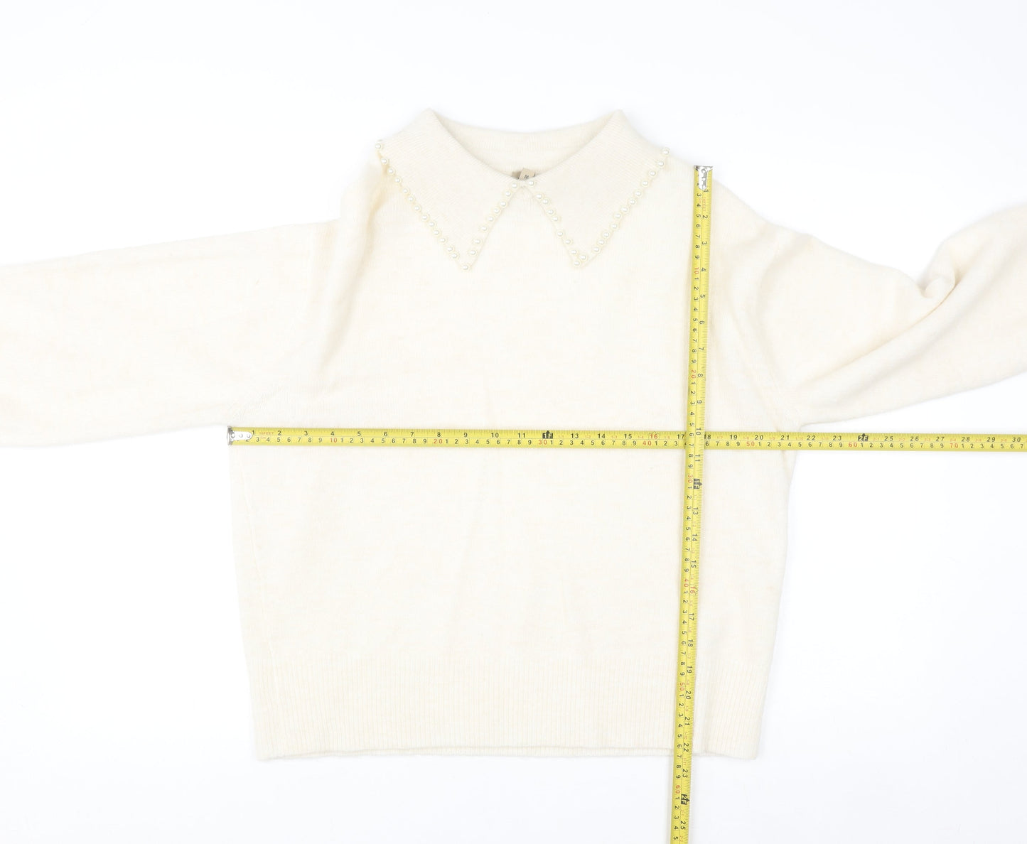 Soyaconcept Women’s Ivory Collared Beaded Pullover Jumper M
