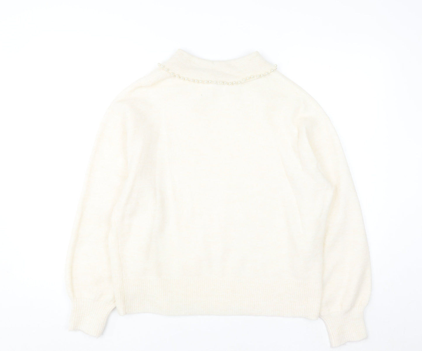 Soyaconcept Women’s Ivory Collared Beaded Pullover Jumper M