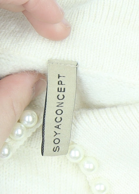 Soyaconcept Women’s Ivory Collared Beaded Pullover Jumper M