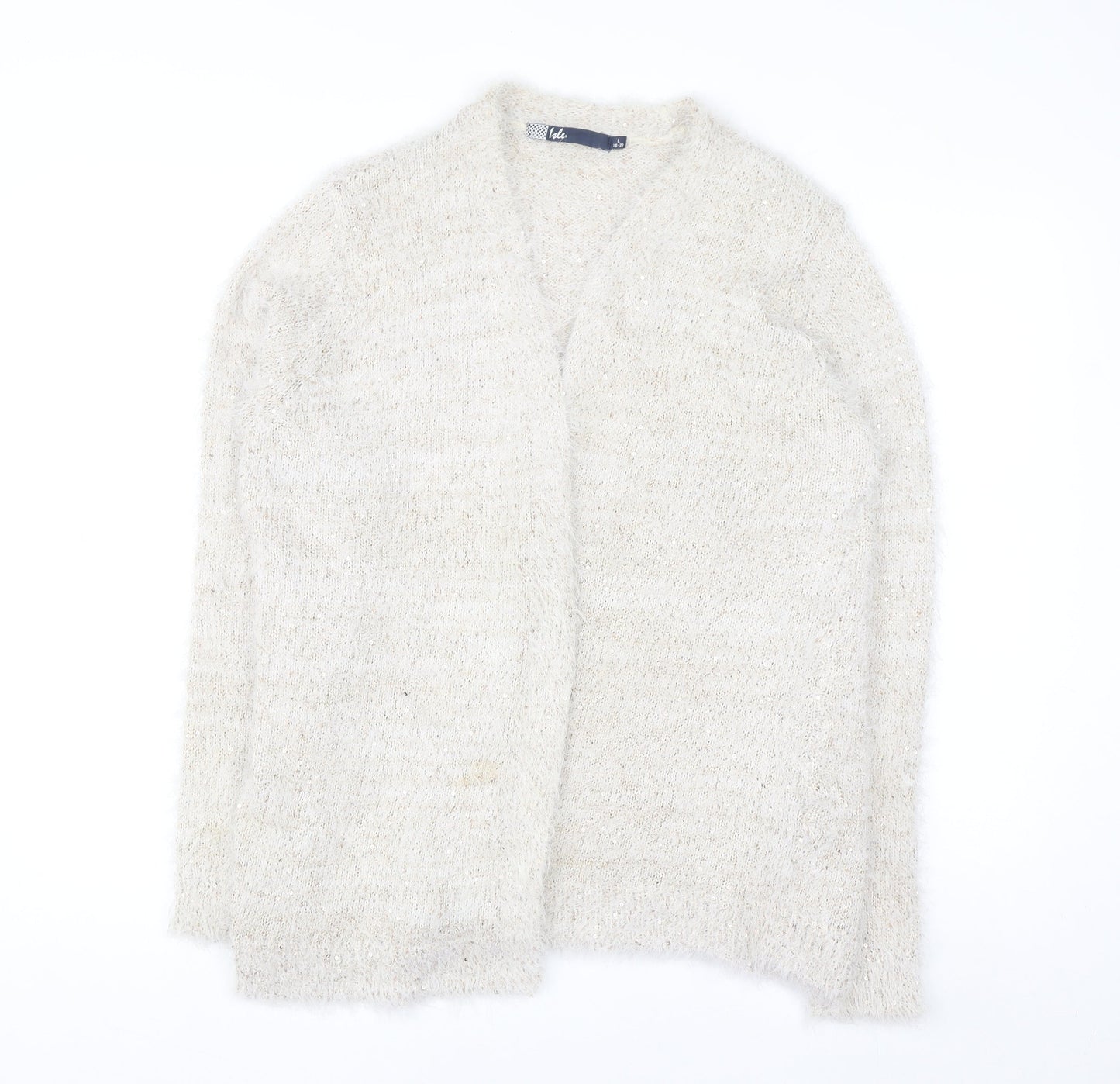 Isle Women Ivory Sequin Knit Long Sleeve Open Cardigan Size 18-20
