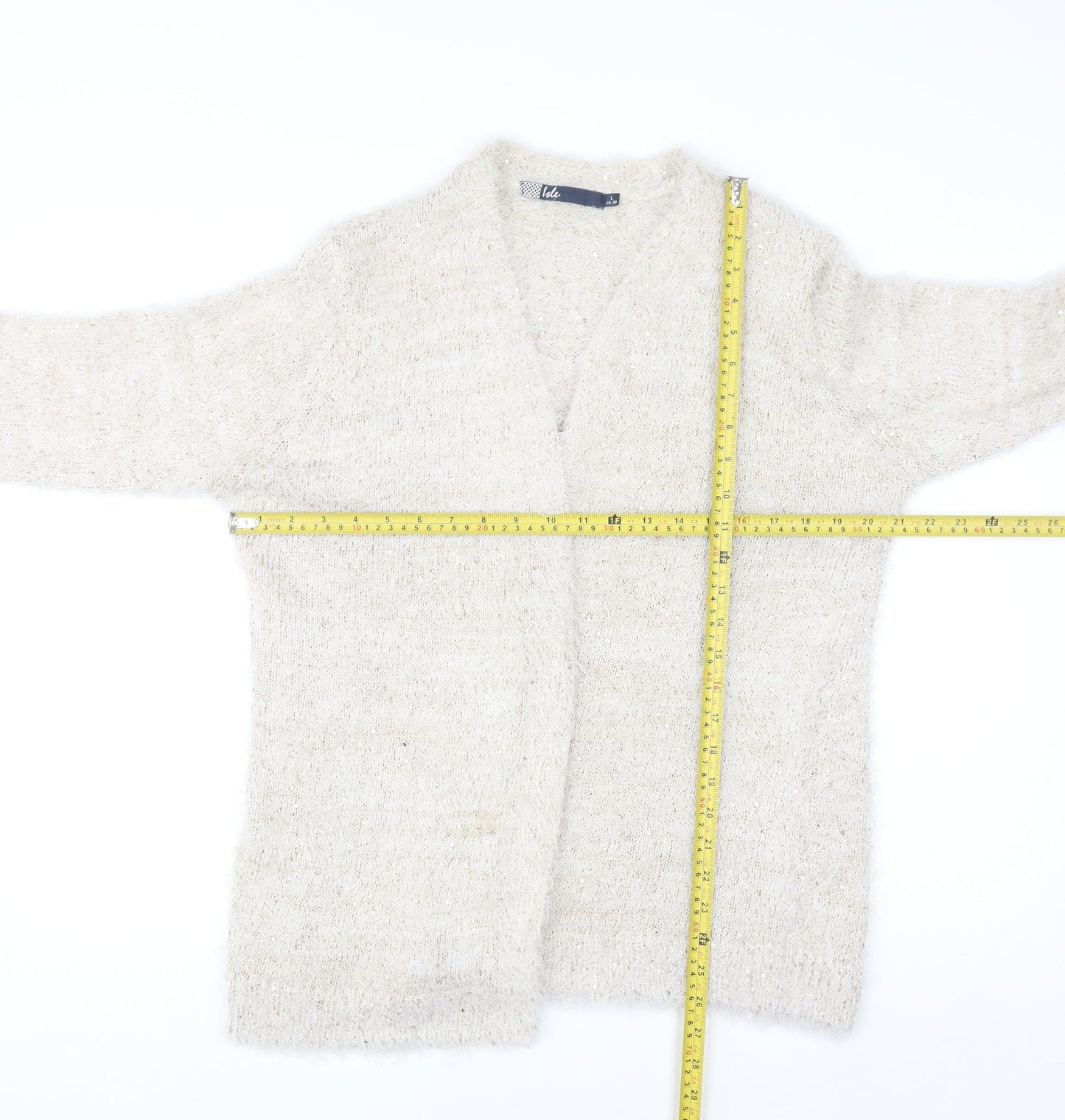 Isle Women Ivory Sequin Knit Long Sleeve Open Cardigan Size 18-20
