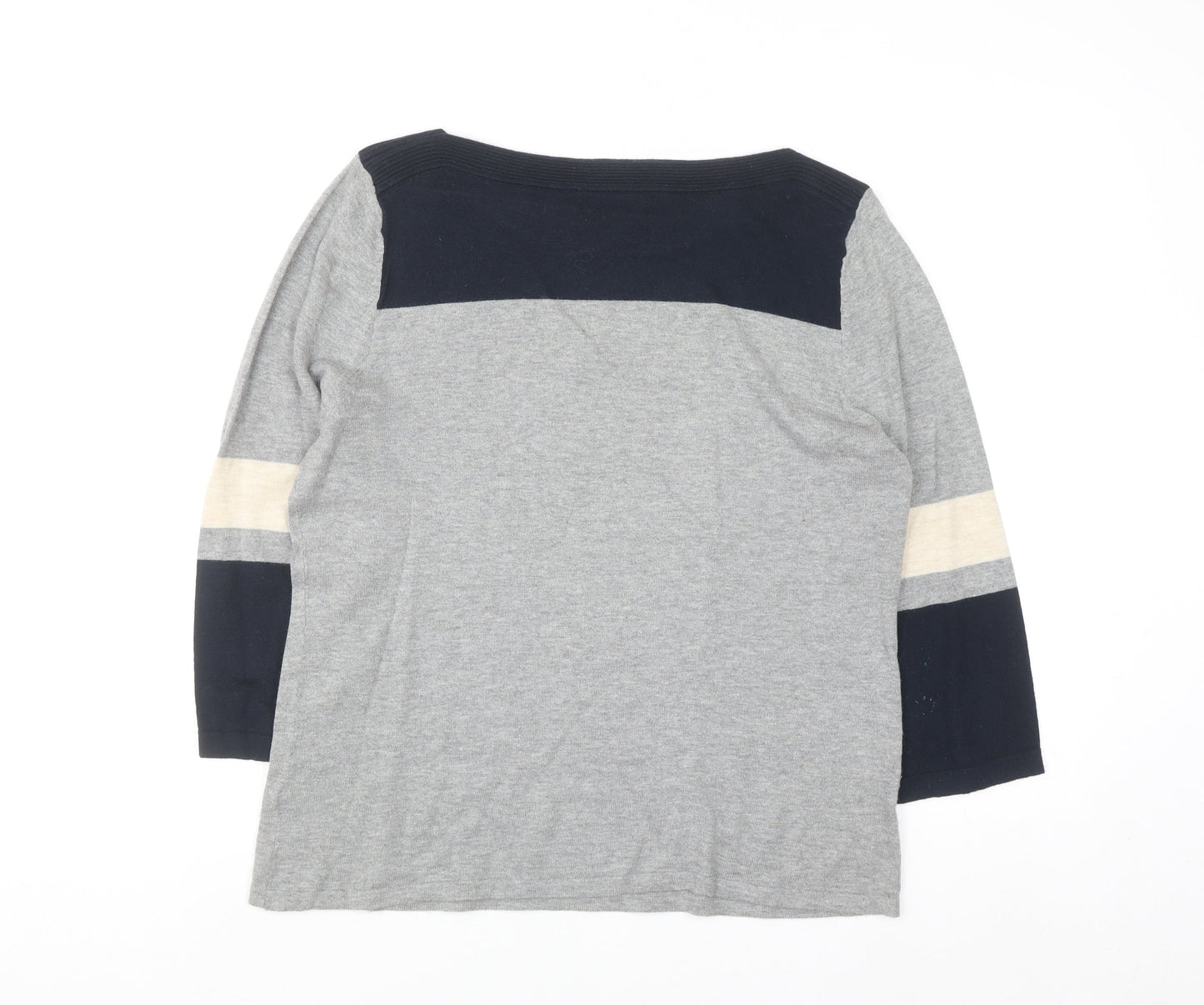 Next Womens Grey Cotton Mix 3/4 Sleeve Pullover Jumper Size 14