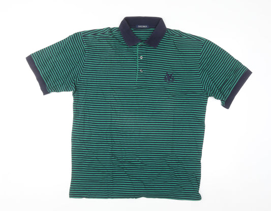 Artorigi Men's Green Striped Cotton Polo Shirt Size S