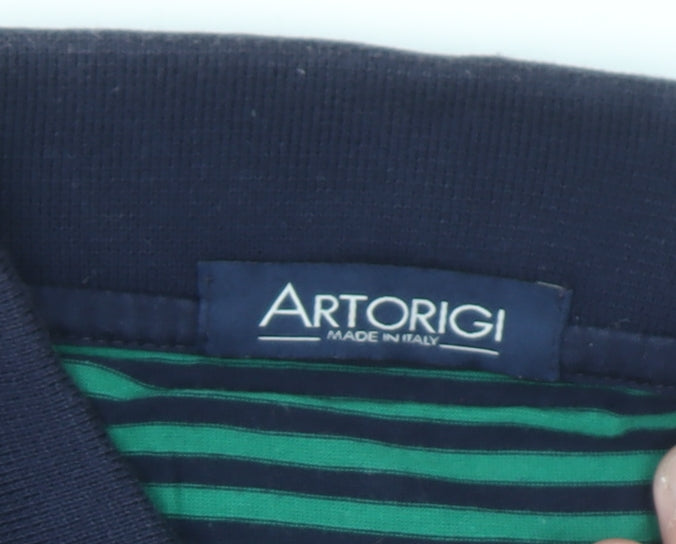 Artorigi Men's Green Striped Cotton Polo Shirt Size S