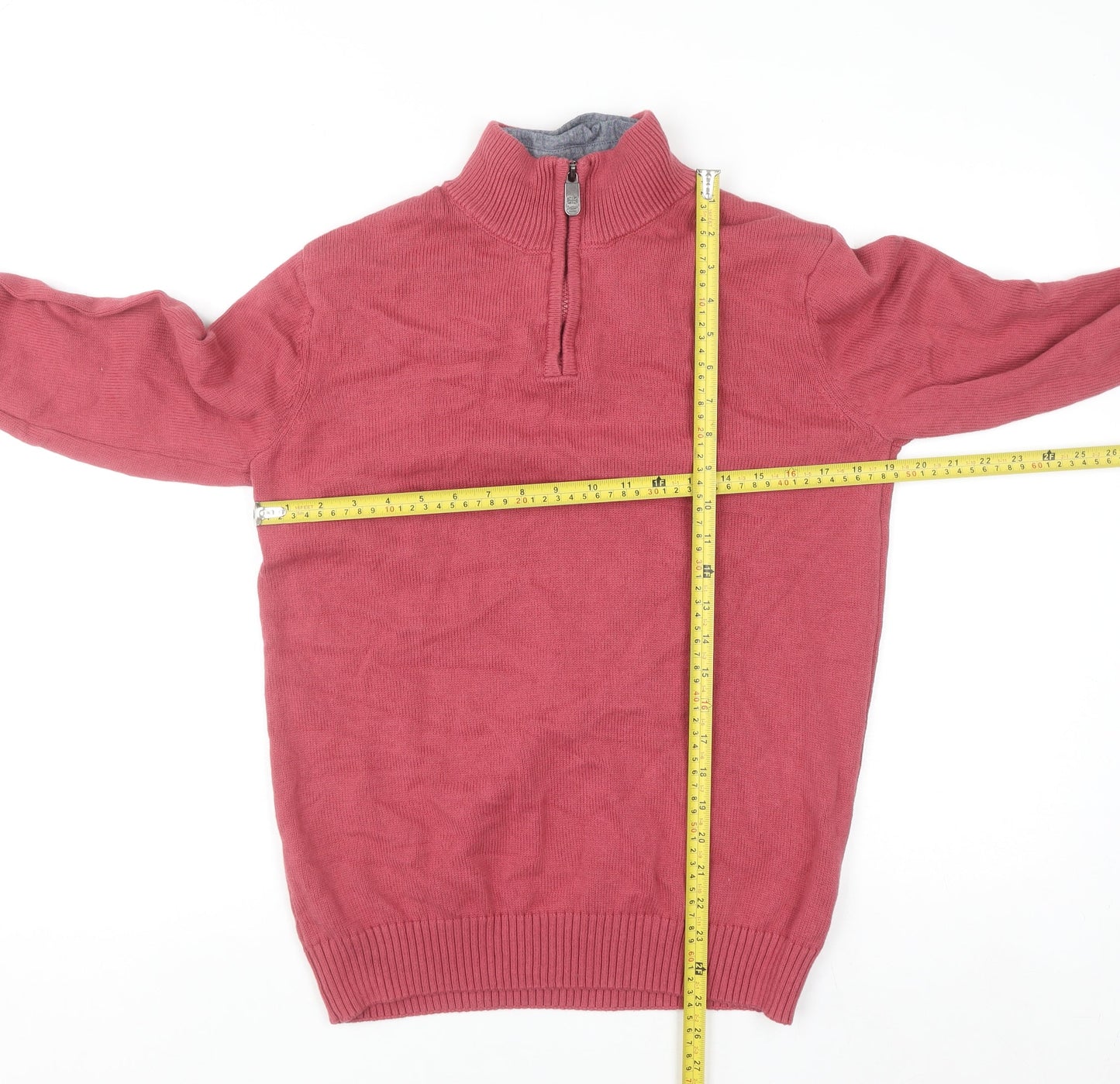 Cotton Traders Men's Pink 1/4 Zip Cotton Jumper Size M