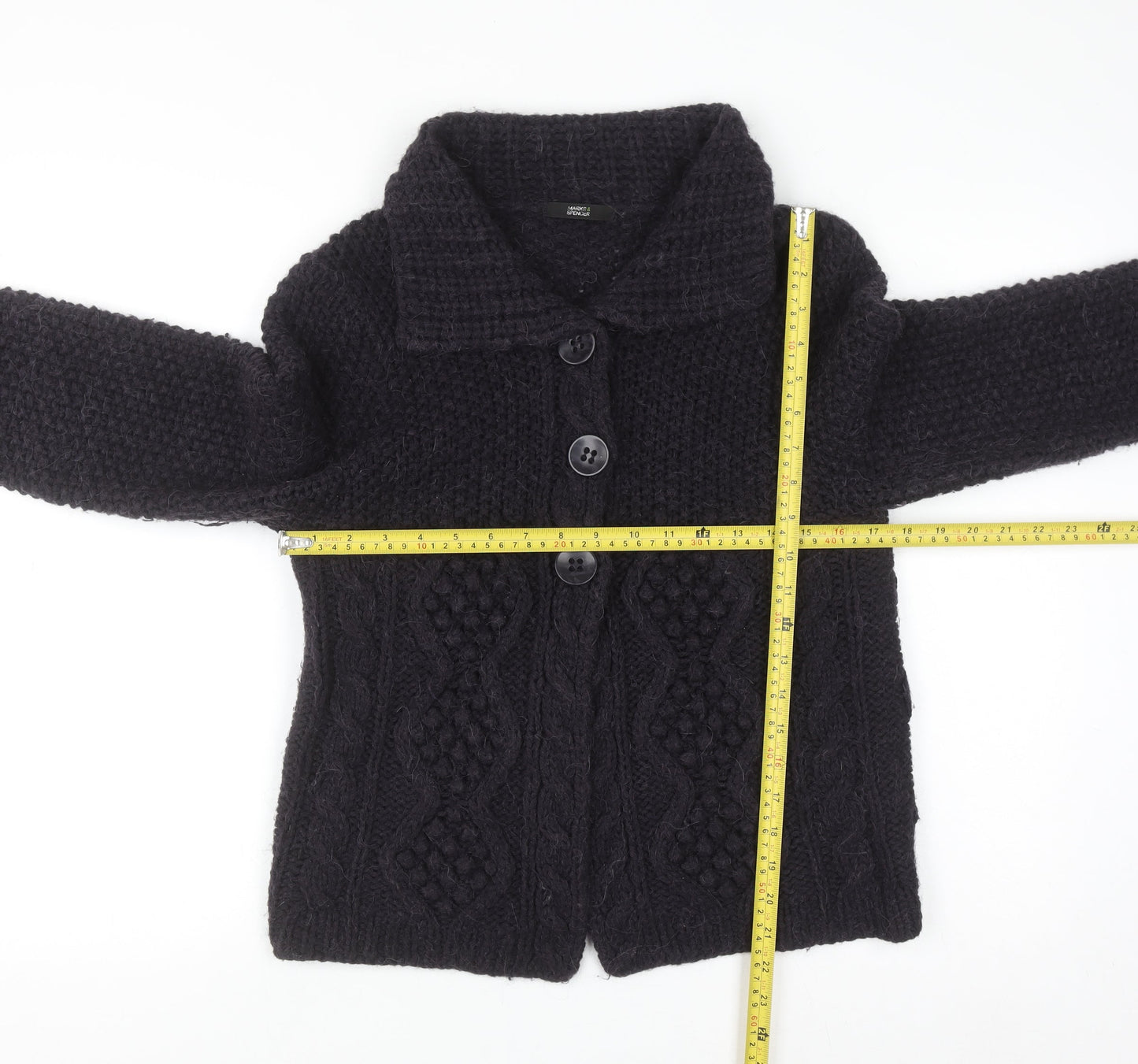 Marks & Spencer Women Purple Cable-Knit Collared Cardigan UK 12