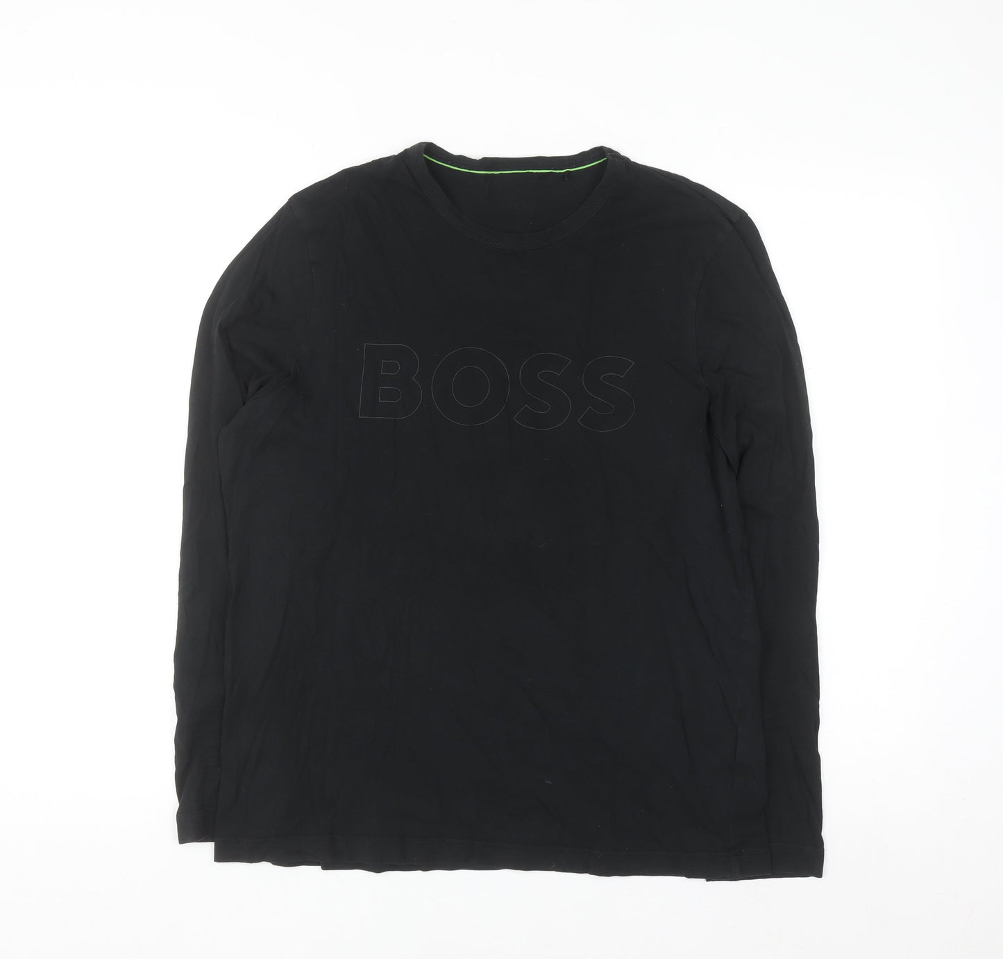 BOSS Mens Black Cotton Long Sleeve Crew Neck Casual Top M