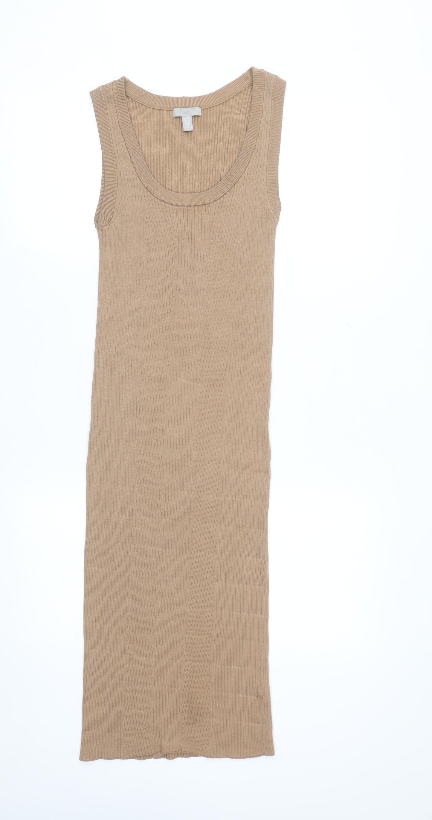 H&M Women’s Beige Midi Ribbed Tank Dress Size 12