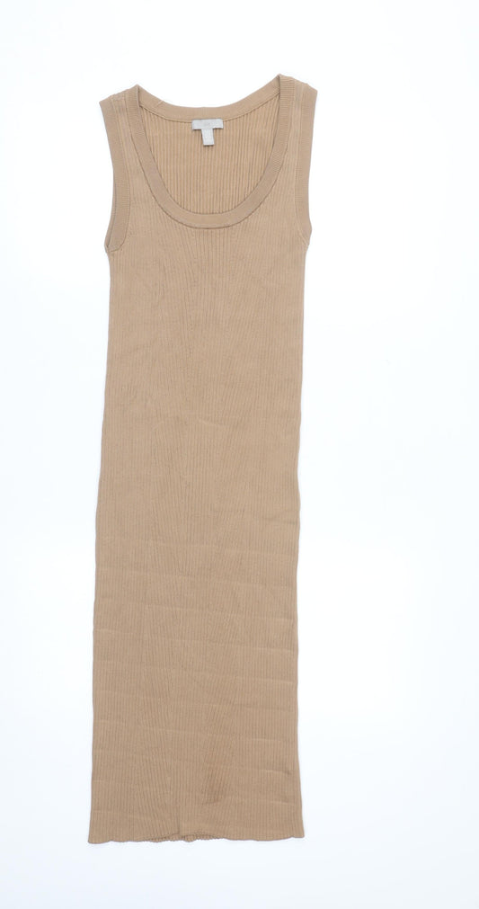 H&M Women’s Beige Midi Ribbed Tank Dress Size 12