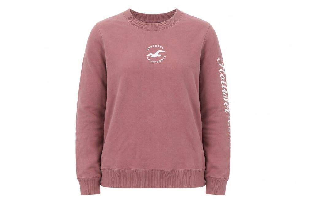 Hollister Women's Pink Pullover Sweatshirt Small Crew Neck Logo Print