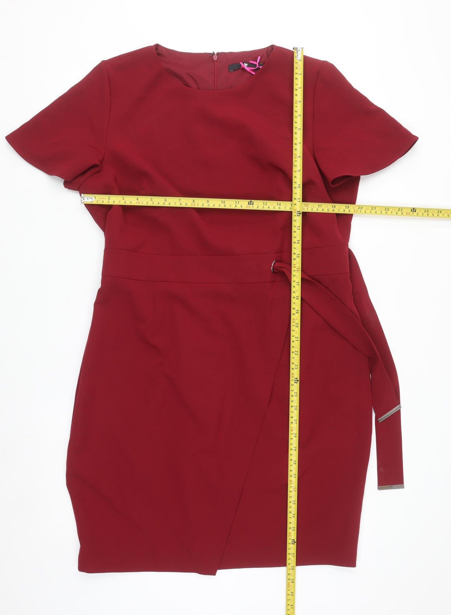Very Women Red Sheath Belted Knee Length Dress Size 20