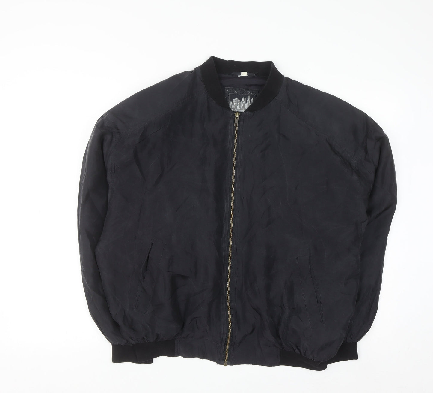 City Line Womens Black Silk Bomber Jacket M Casual Lightweight