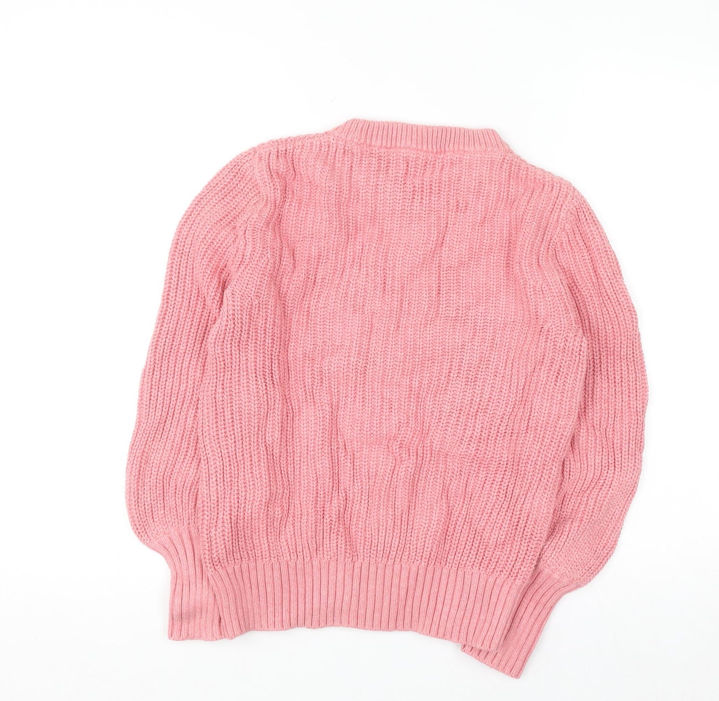 J.Crew Women Pink Cotton Chunky Knit Crew Neck Jumper Size S